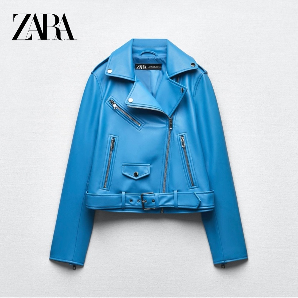 ✨Zara NEW Vibrant Blue Faux Leather Jacket XSmall